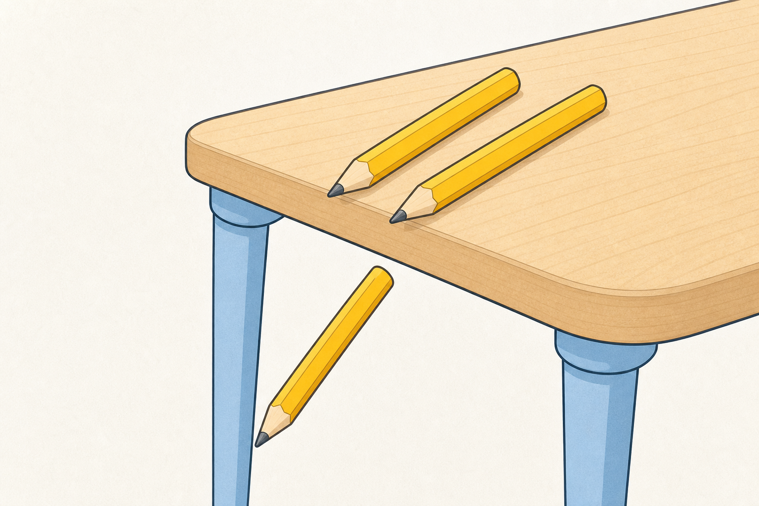 The real problem: pencils rolling off the table edge
