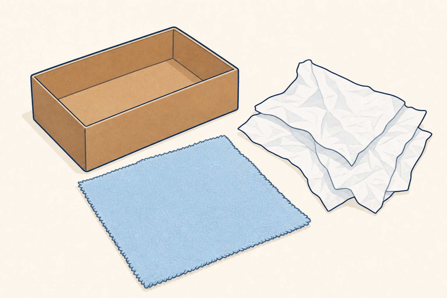 The three materials side by side so children know what to feel