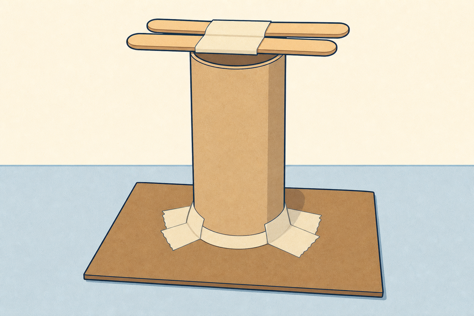 The same parts joined, showing how masking tape holds a junk model together