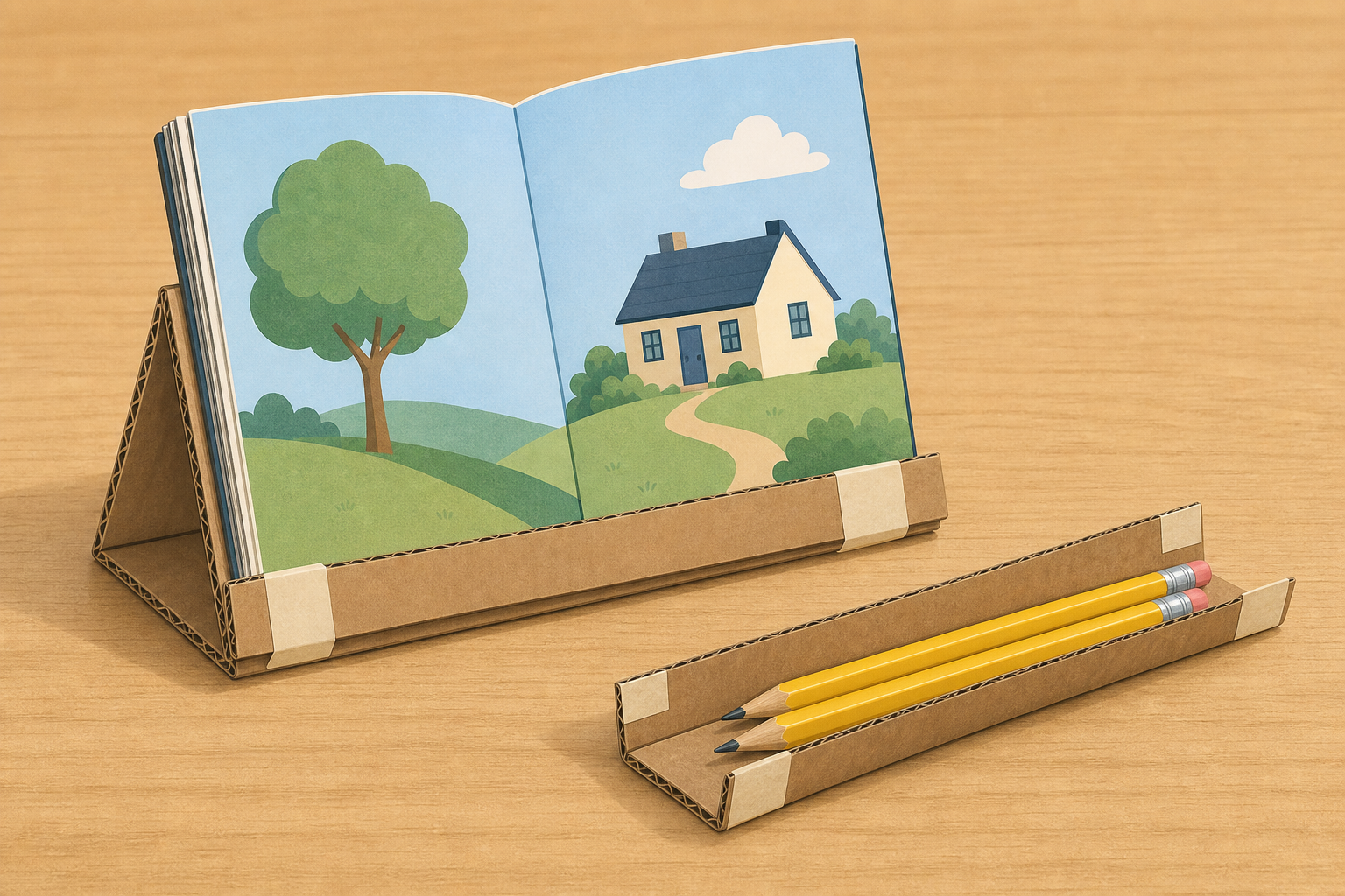 The two finished classroom helpers children will show today, close and plain