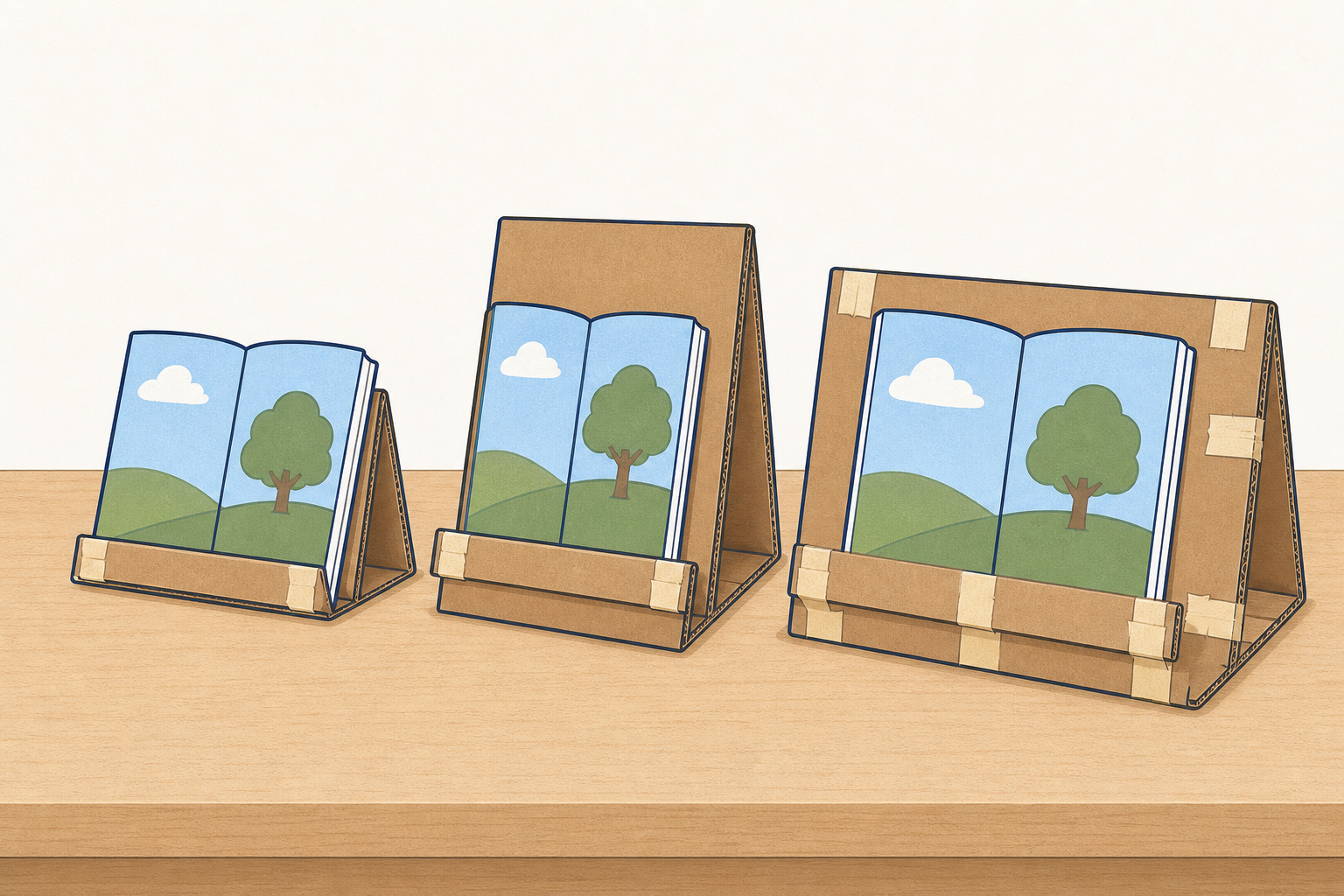 Three versions of one helper: taller, wider, extra tape, as change ideas