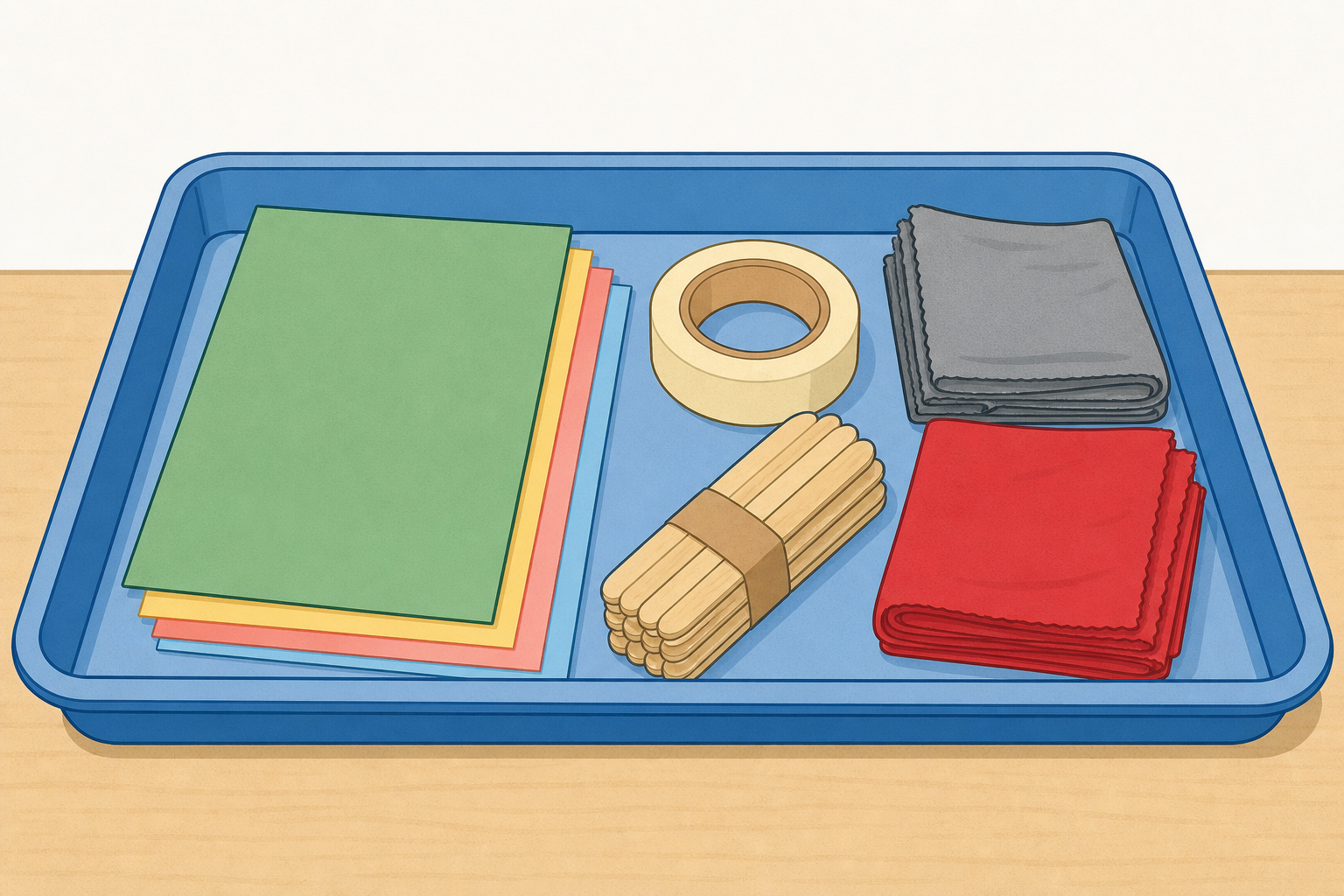 The materials tray pupils handle while choosing what their helper needs