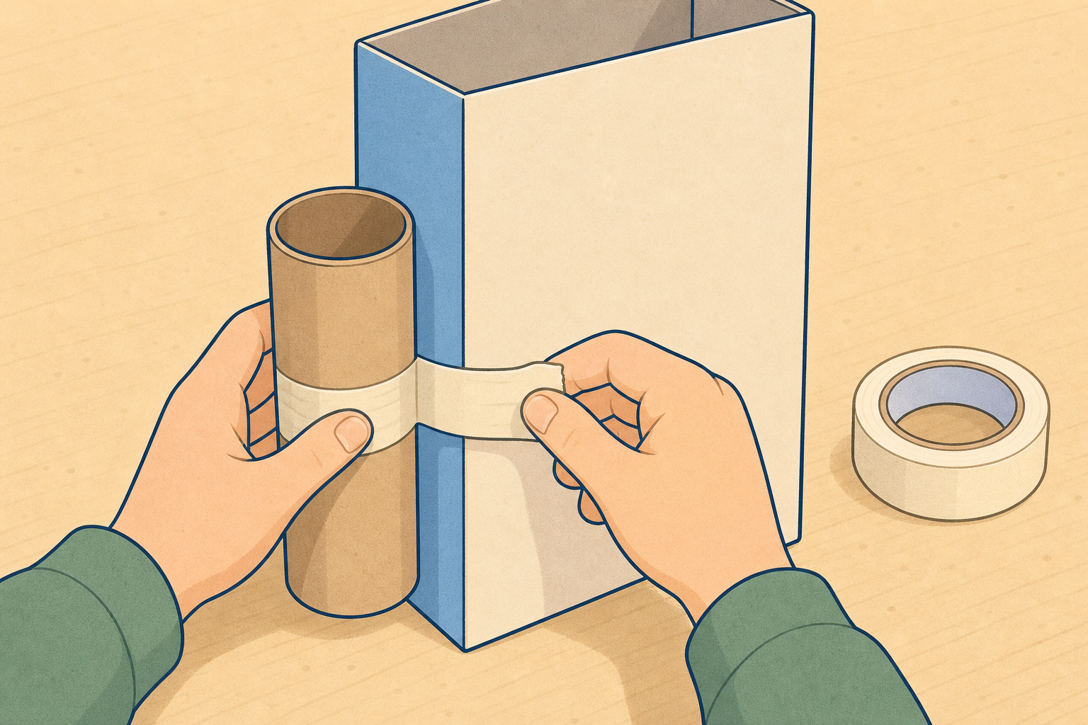 The main join being made with tape, the key building move