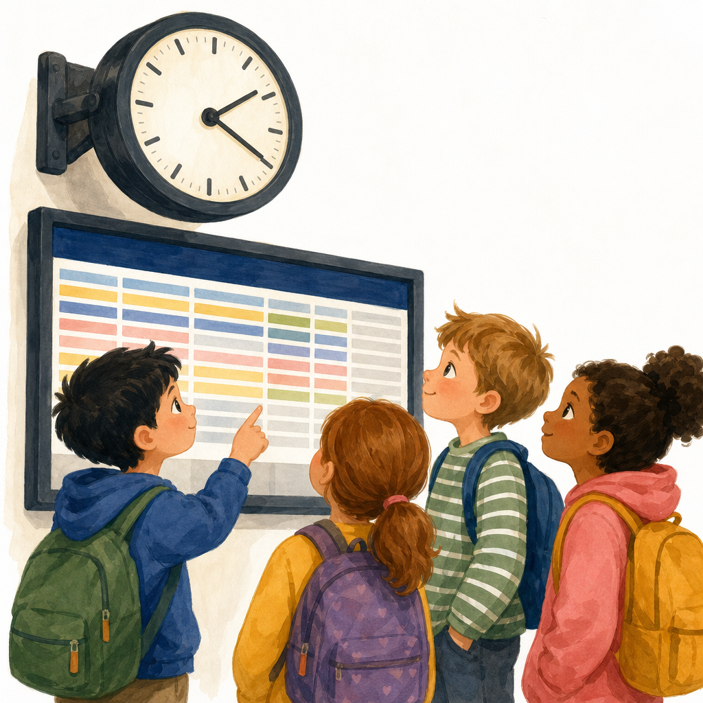 Illustration for Clock or timetable?