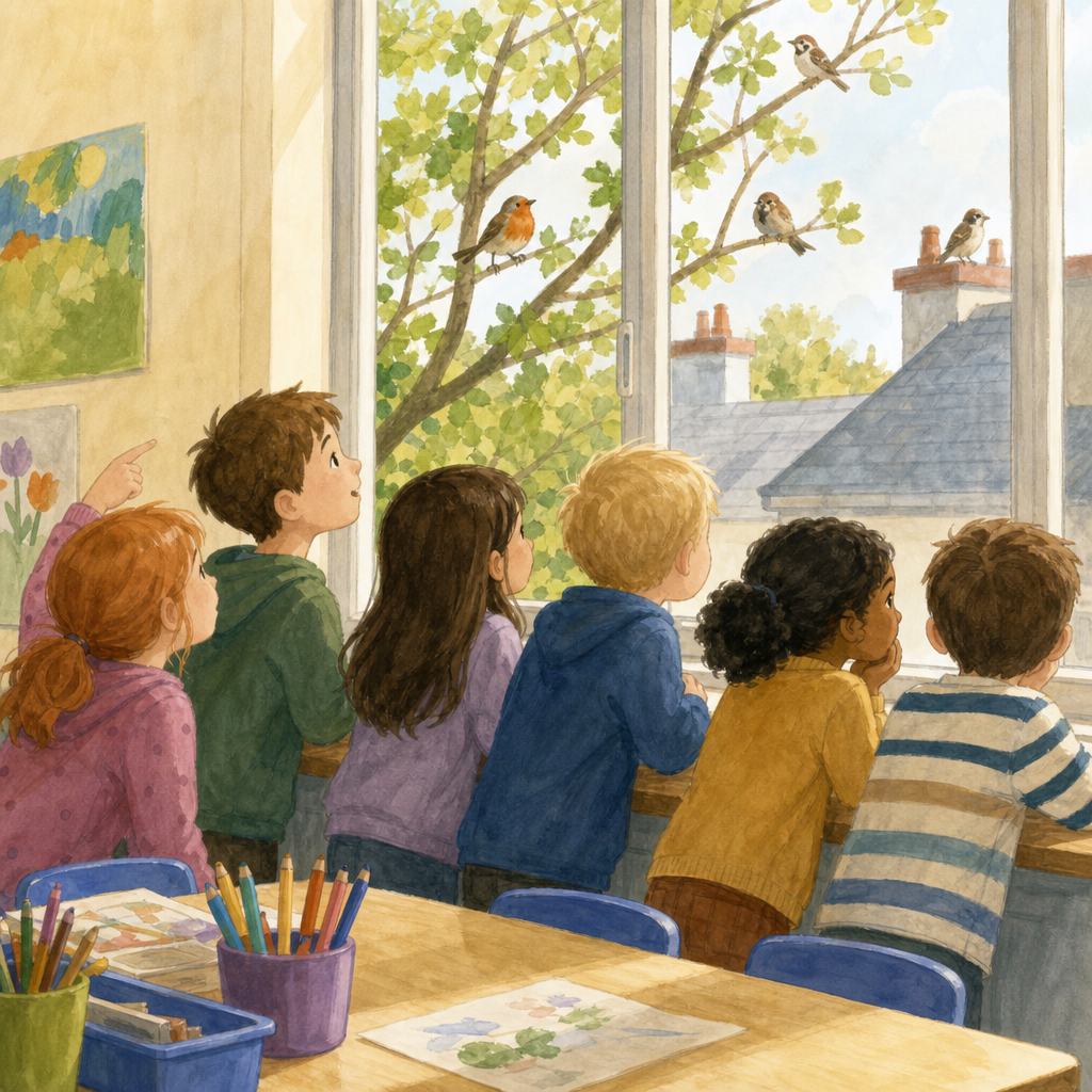 Illustration for Birds in the school yard