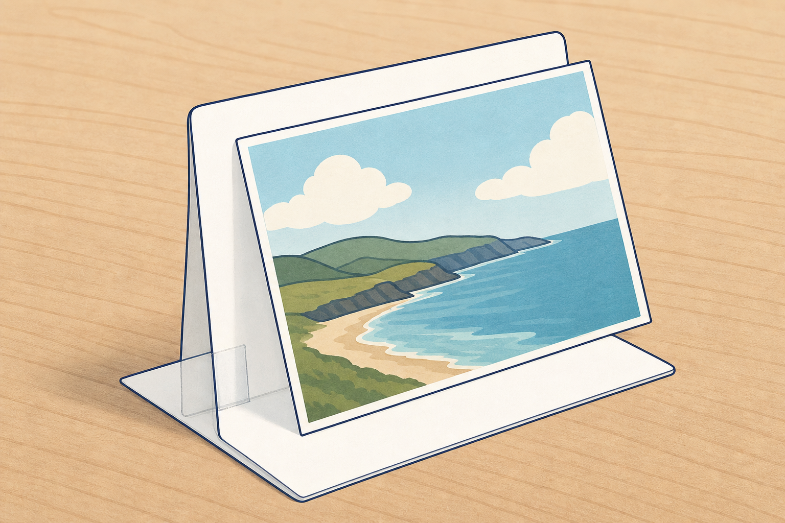 The actual postcard stand the class must design, shown plainly and close
