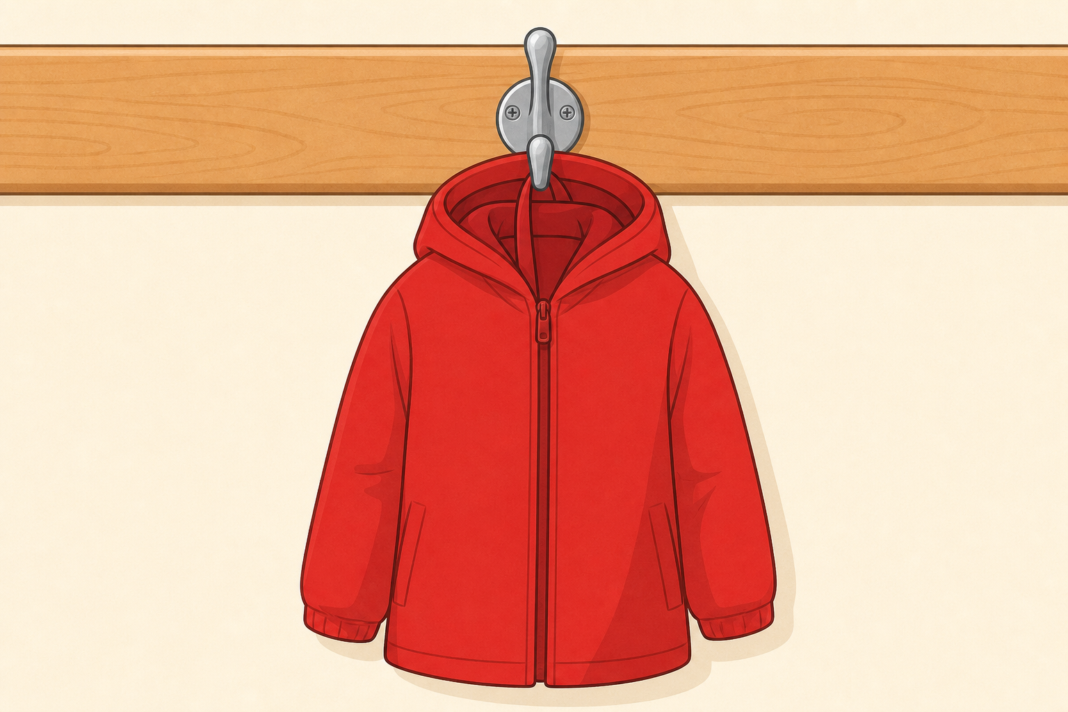 Close view of one hook holding a coat off the floor