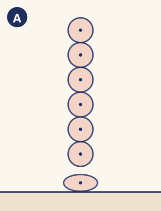 Every place Ball A is drawn, all at once: evenly spaced from the top of the bounce to the floor.