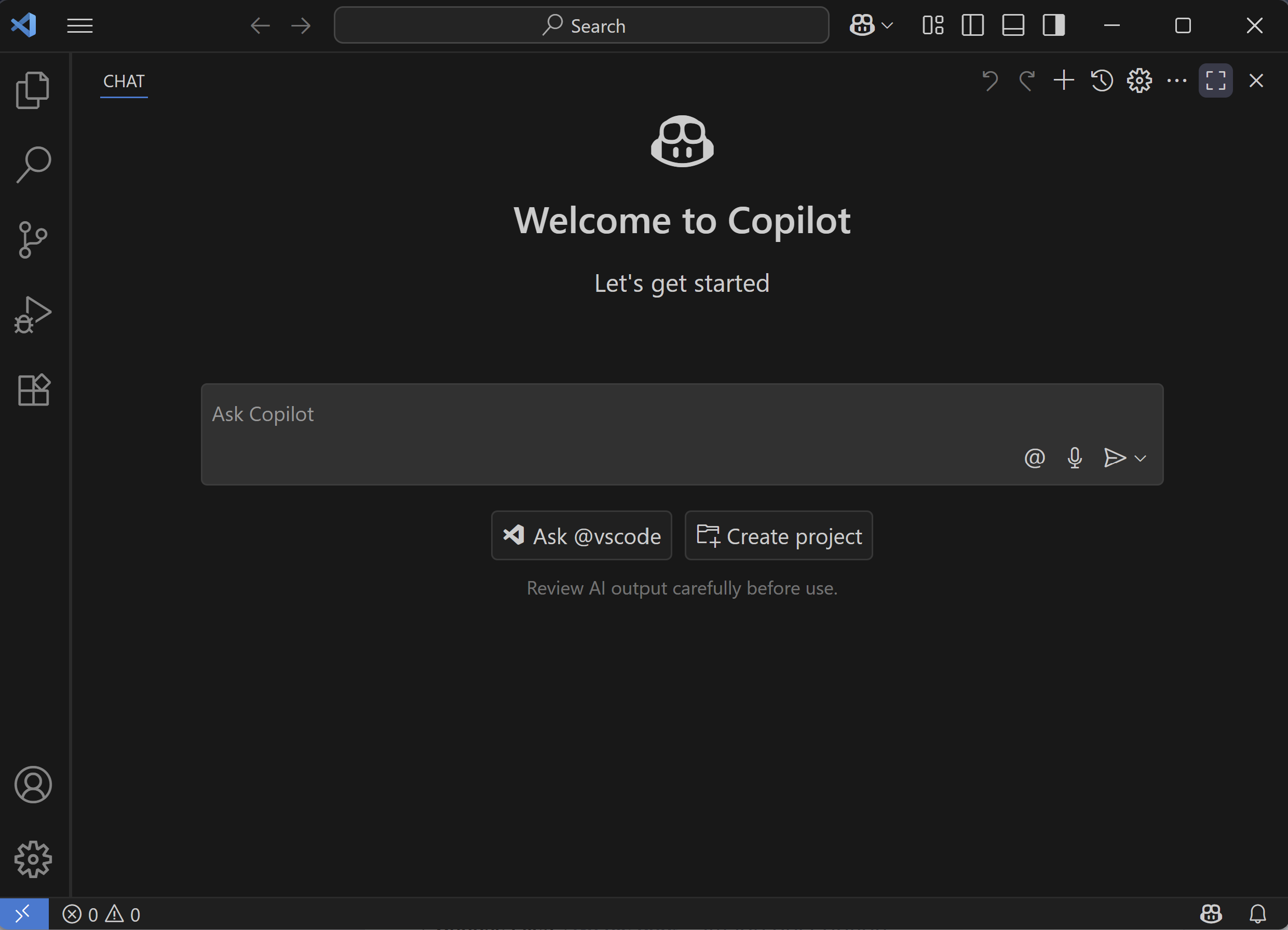 VS Code welcome screen