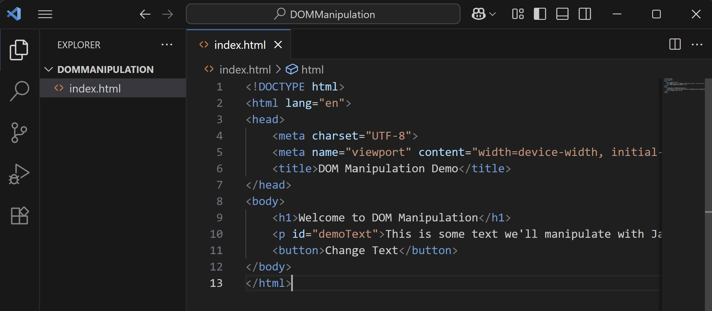 Create the index.html file in your workspace