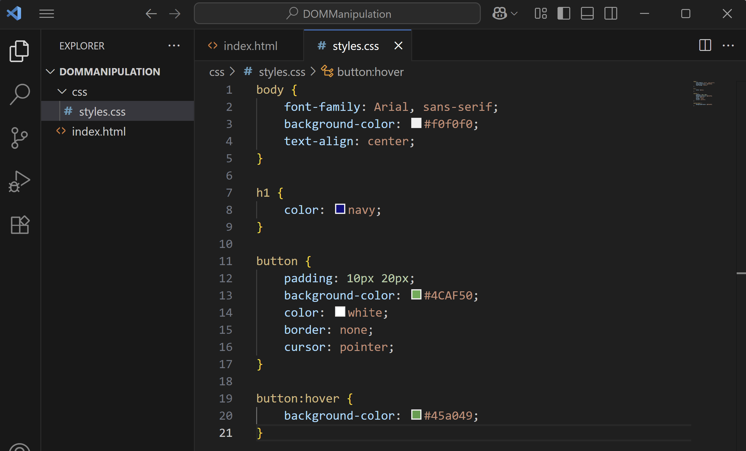 Add the css folder and styles.css file