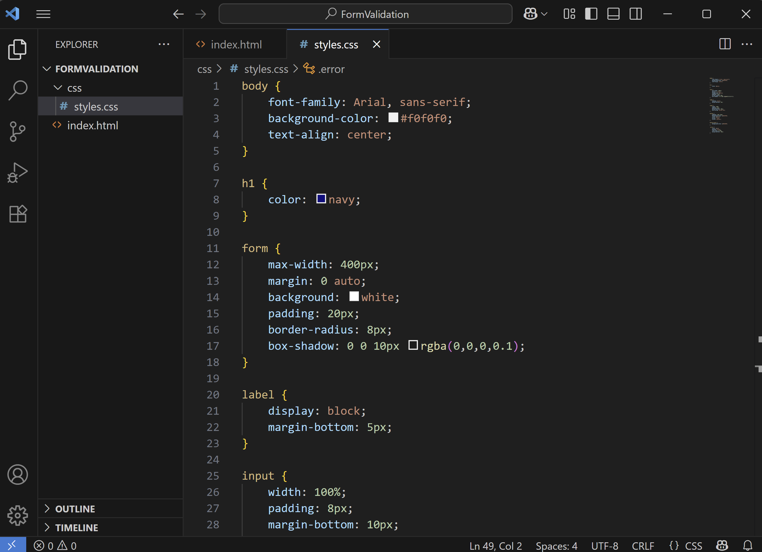New style.css file in the css folder