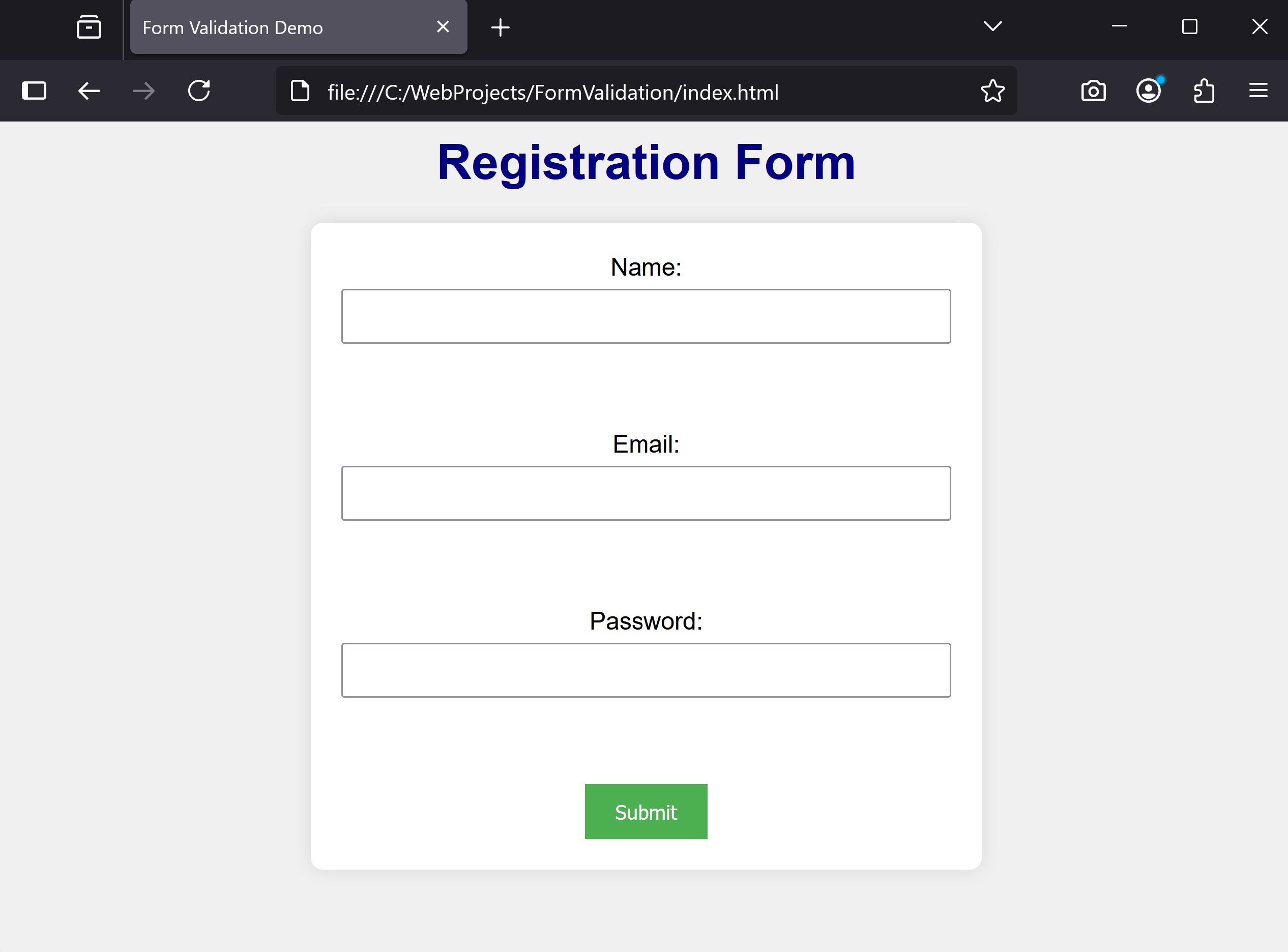 Updated form with styles applied