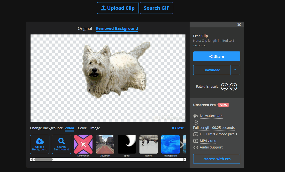 Choosing a background and downloading the video
