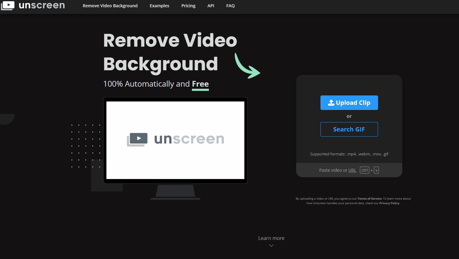 Uploading a video to Unscreen